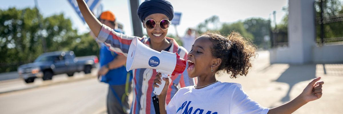 Rep. Ilhan Omar takes part in a campaign engagement event