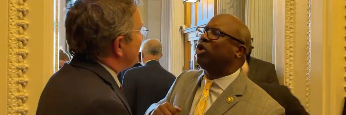 Rep. Jamaal Bowman (D-N.Y.) gets in a heated exchange with​ Rep. Thomas Massie (R-Ky.)