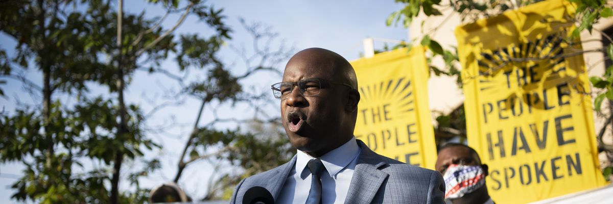 Rep. Jamaal Bowman (D-N.Y.) speaks during a news conference in Washington, D.C. on November 19, 2020.