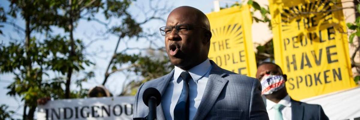 Rep. Jamaal Bowman speaks during a news conference.