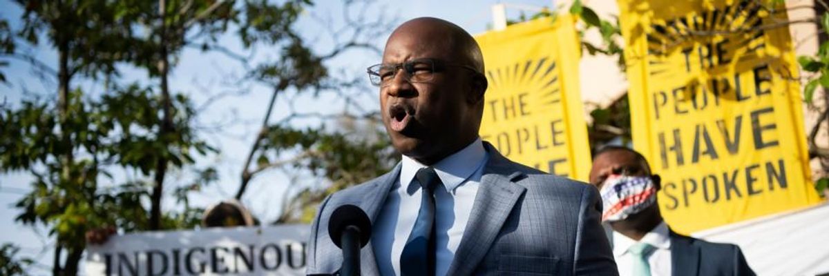 Rep. Jamaal Bowman speaks during a news conference.