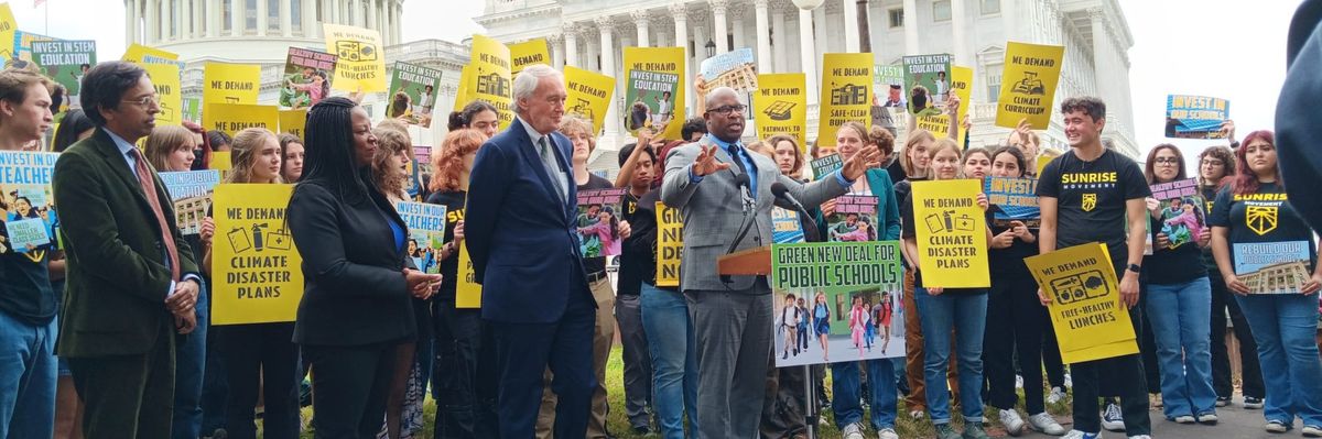 Rep. Jamaal Bowman speaks during the introduction of the Green New Deal for Public Schools Act in Washington, D.C.