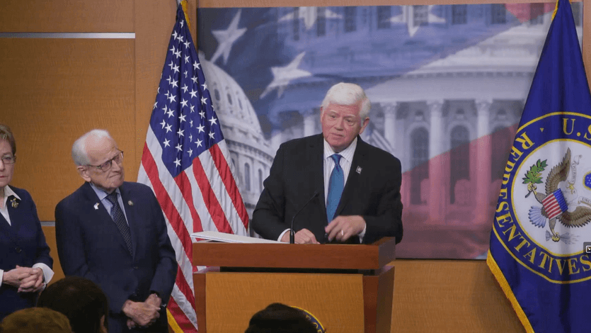 Rep. John Larson speaks at a press conference on Social Security expansion legislation