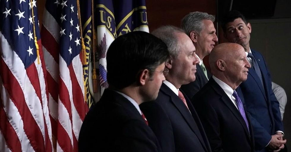 Rep. Kevin Brady (R-Texas), shown here flanked by other Republican leaders, unveiled his party's