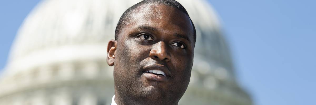 Rep. Mondaire Jones (D-N.Y.) conducts a news conference