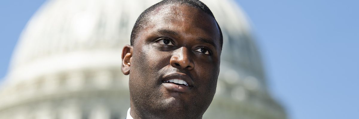 Rep. Mondaire Jones (D-N.Y.) conducts a news conference