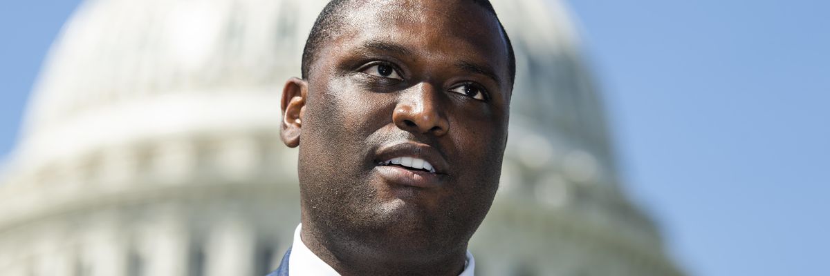 Rep. Mondaire Jones (D-N.Y.) conducts a news conference