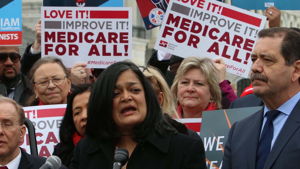 Rep. Pramila Jayapal (D-Wash.) as she introduced Medicare for All legislation in 2019 on Capitol Hill.