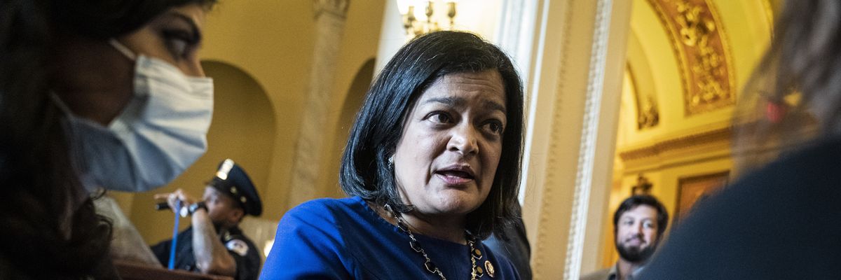 Rep. Pramila Jayapal (D-Wash.) speaks with reporters