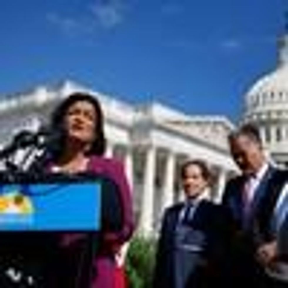 Rep. Pramila Jayapal speaks at a press conference outside the U.S. Capitol
