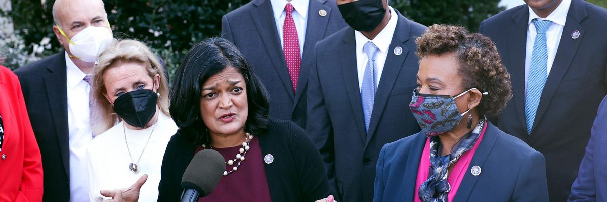 Rep. Pramila Jayapal speaks at a press conference