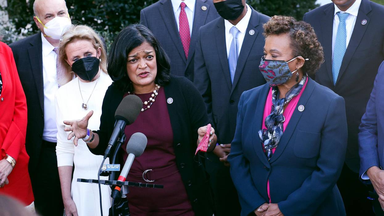 Rep. Pramila Jayapal speaks at a press conference