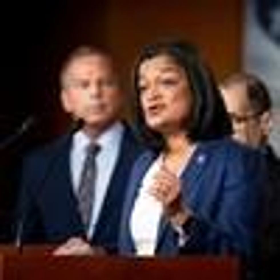 Rep. Pramila Jayapal speaks at a press conference