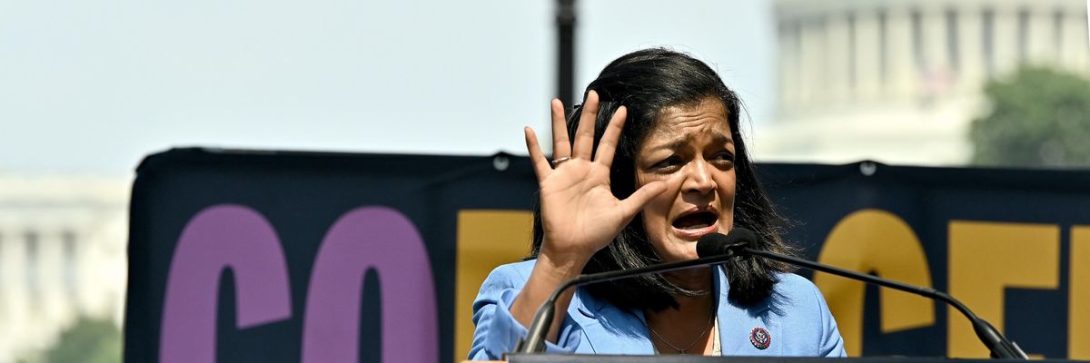 Rep. Pramila Jayapal speaks at a rally