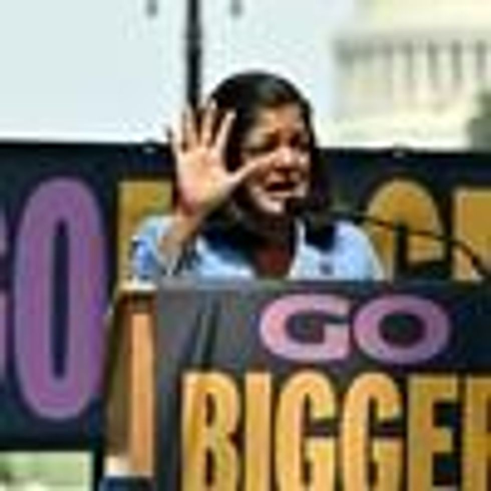 Rep. Pramila Jayapal speaks at a rally