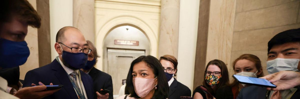 Rep. Pramila Jayapal speaks to reporters