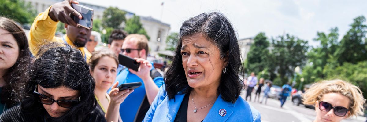 Rep. Pramila Jayapal speaks to reporters