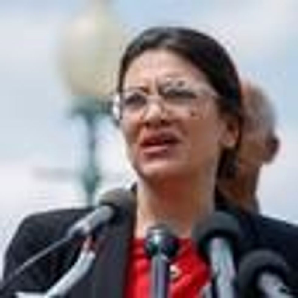 Rep. Rashida Tlaib speaks at a press conference
