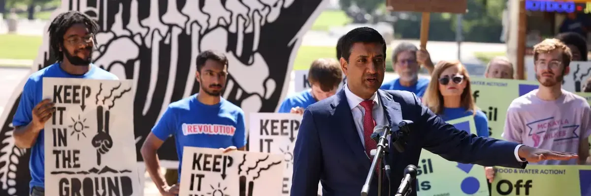 Rep. Ro Khanna (D-Calif.) at rally about ending fossil fuel subsidies 