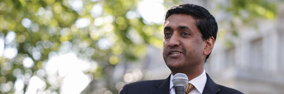 Rep. Ro Khanna (D-Calif.) speaks at a rally on Pennsylvania Avenue and 17th Street near the White House in Washington, D.C. on April 27, 2022.