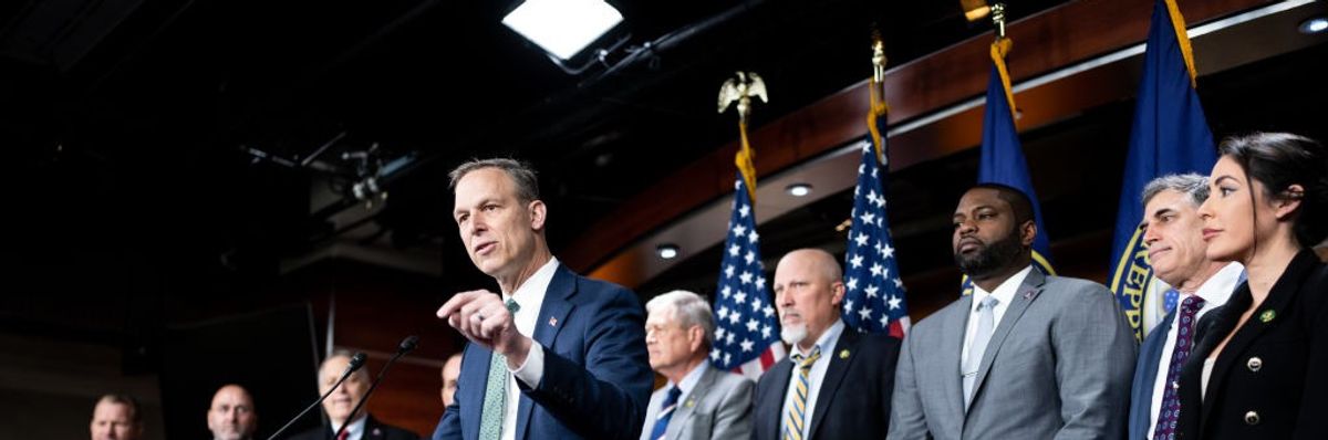 Rep. Scott Perry (R-Pa.), chair of the House Freedom Caucus, speaks during a press conference at the Capitol on March 10, 2023.