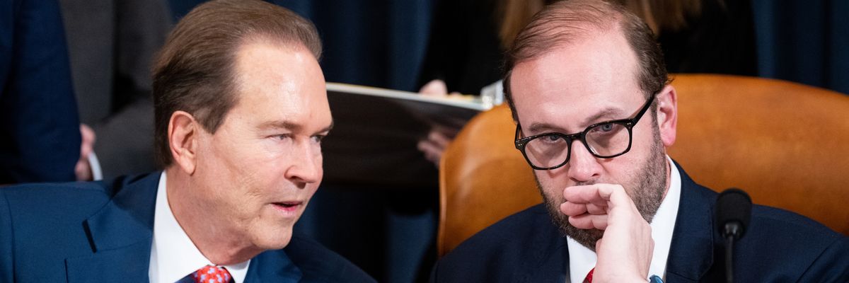 Rep. Vern Buchanan (R-Fla.) speaks with Rep. Jason Smith (R-Mo.) during a hearing
