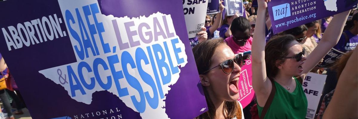 Reproductive rights advocates protest during a pro-choice rally in Texas.​