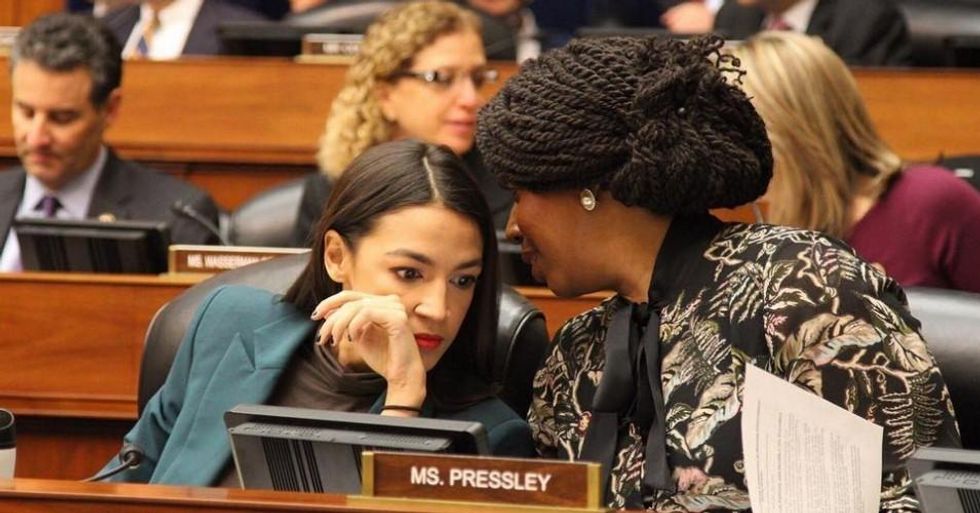 Reps. Alexandria Ocasio-Cortez (D-N.Y.) and Ayanna Pressley (D-Mass.) during a House Oversight Committee hearing on Tuesday, January 29, 2019. (Photo: Rep. Alexandria Ocasio-Cortez/Instagram)