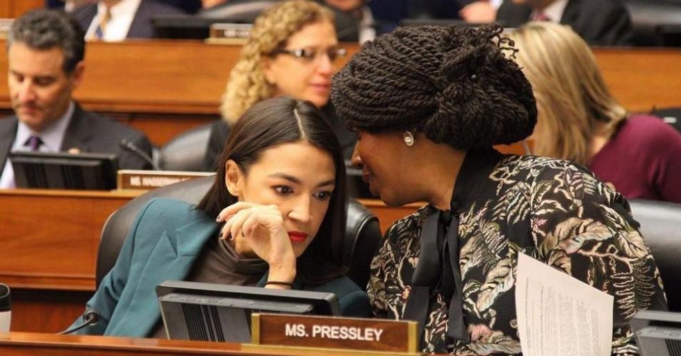 Reps. Alexandria Ocasio-Cortez (D-N.Y.) and Ayanna Pressley (D-Mass.) during a House Oversight Committee hearing on Tuesday, January 29, 2019. (Photo: Rep. Alexandria Ocasio-Cortez/Instagram)