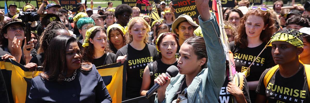 Reps. Cori Bush and Alexandria Ocasio-Cortez rally near the White House