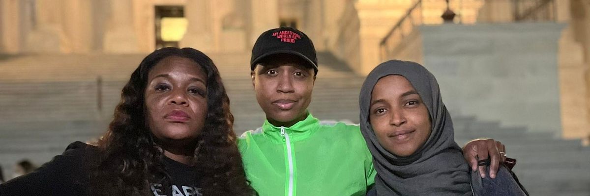 Reps. Cori Bush, Ilhan Omar, and Ayanna Pressley sleep outside the Capitol