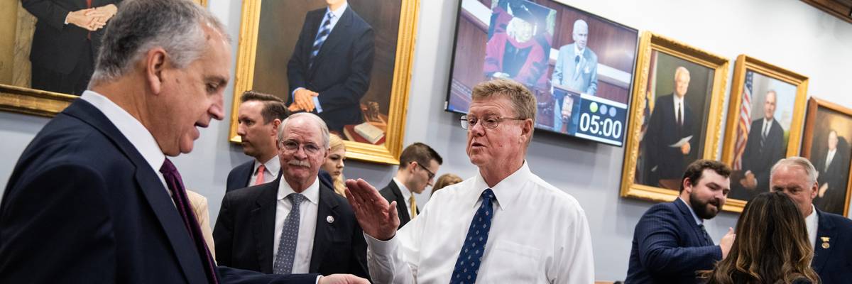 Reps. Mark Amodei and Mario Diaz-Balart arrive for a committee hearing
