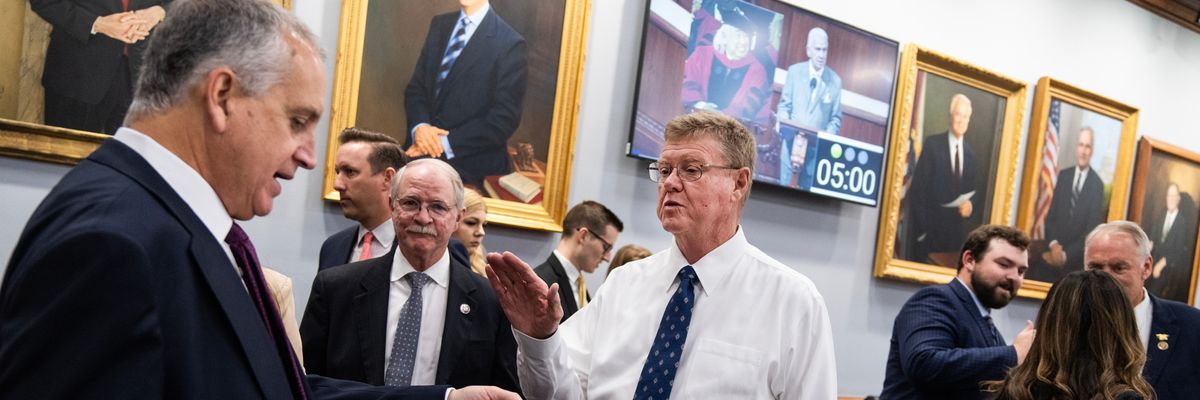 Reps. Mark Amodei and Mario Diaz-Balart arrive for a committee hearing