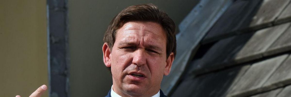 Republican Florida Gov. Ron DeSantis speaks at a press conference on January 18, 2023 in Daytona Shores.