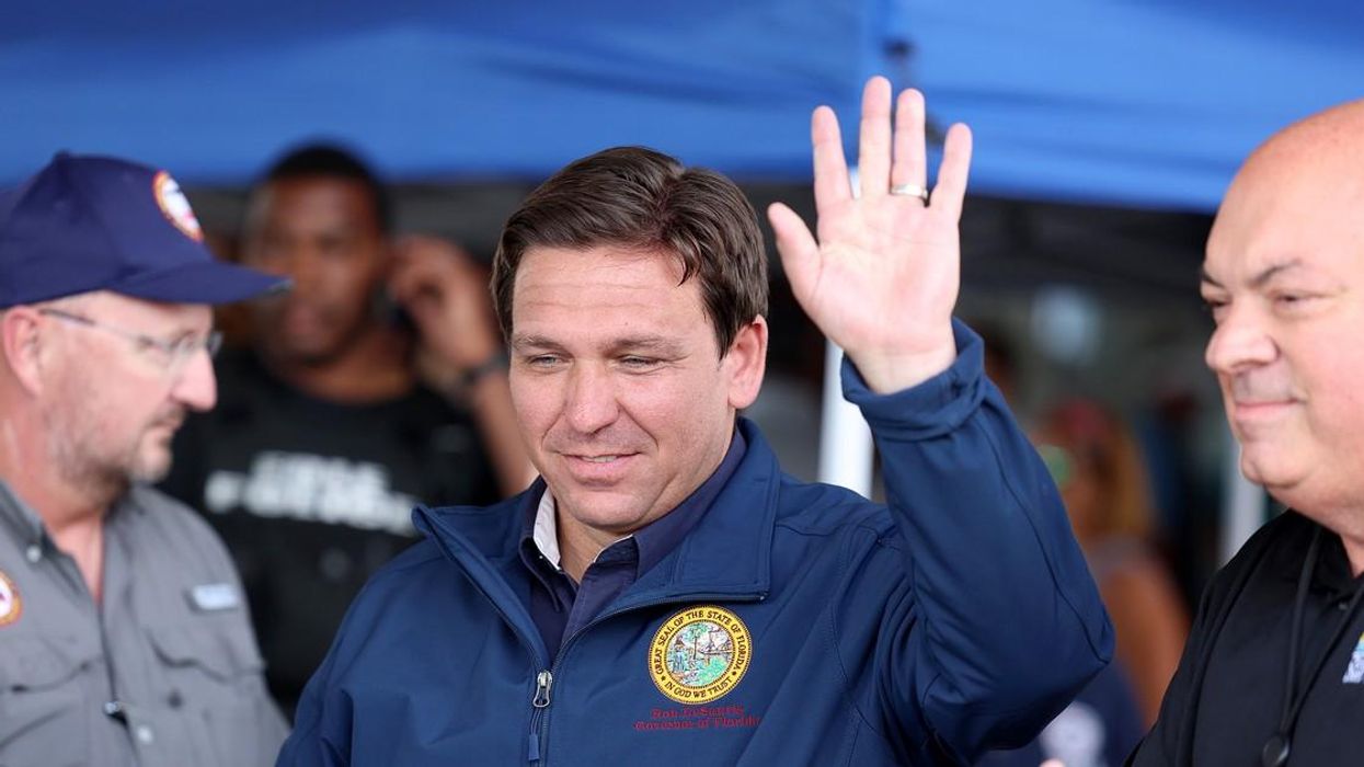 Republican Florida Gov. Ron DeSantis speaks during a press conference after Hurricane Ian on October 4, 2022 in Cape Coral.