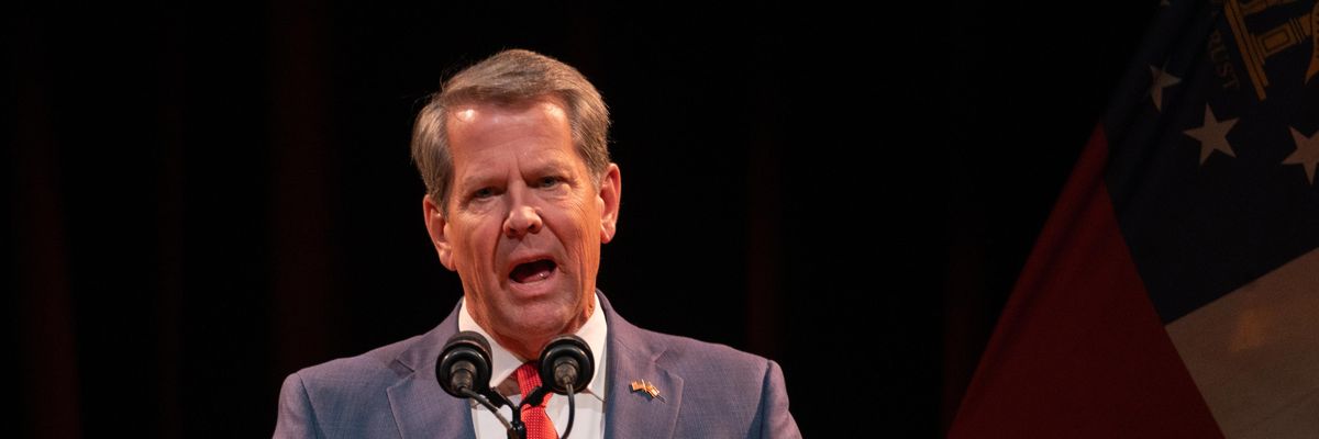 Republican Georgia Gov. Brian Kemp addresses supporters at a watch party after winning reelection on November 8, 2022 in Atlanta.