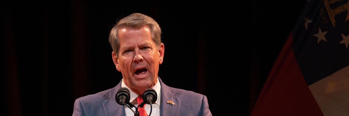 ​Republican Georgia Gov. Brian Kemp addresses supporters at a watch party after winning reelection on November 8, 2022 in Atlanta. 