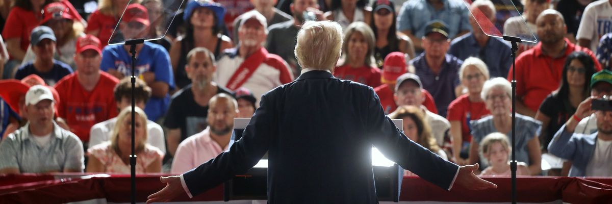Republican presidential nominee and former U.S. President Donald Trump speaks at a rally
