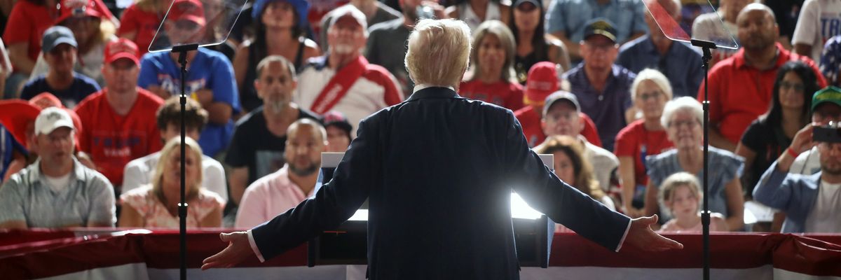 Republican presidential nominee and former U.S. President Donald Trump speaks at a rally