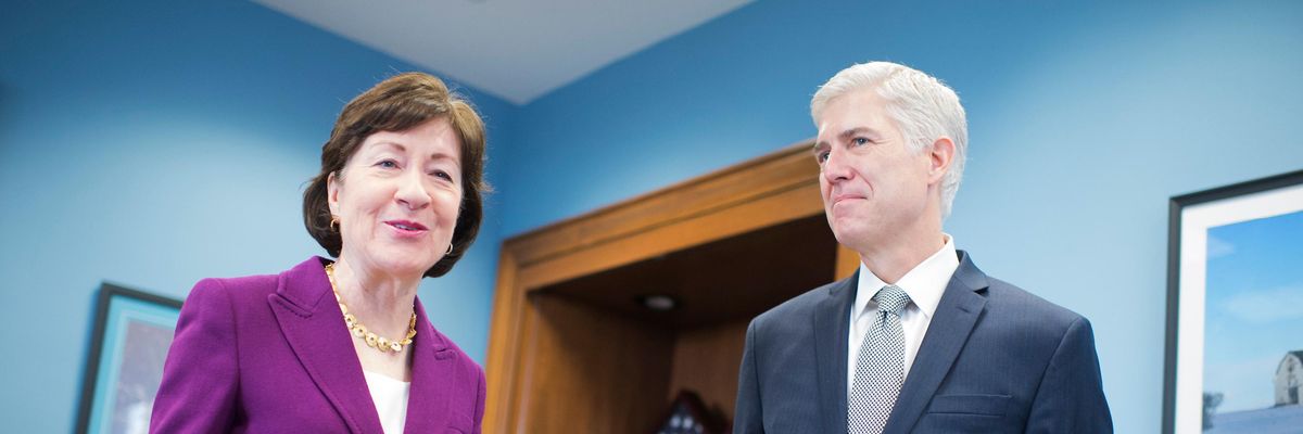 Republican Sen. Susan Collins meets with Justice Neil Gorsuch