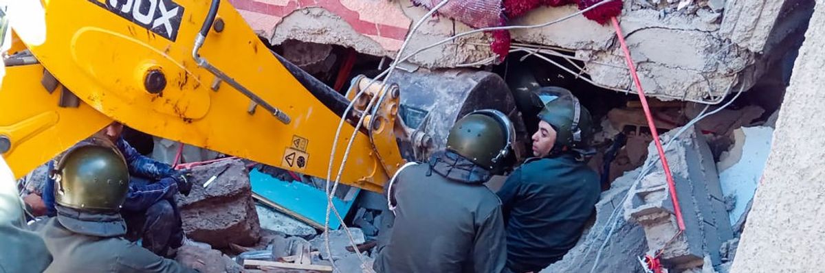 Rescue workers in Morocco searching for earthquake survivors