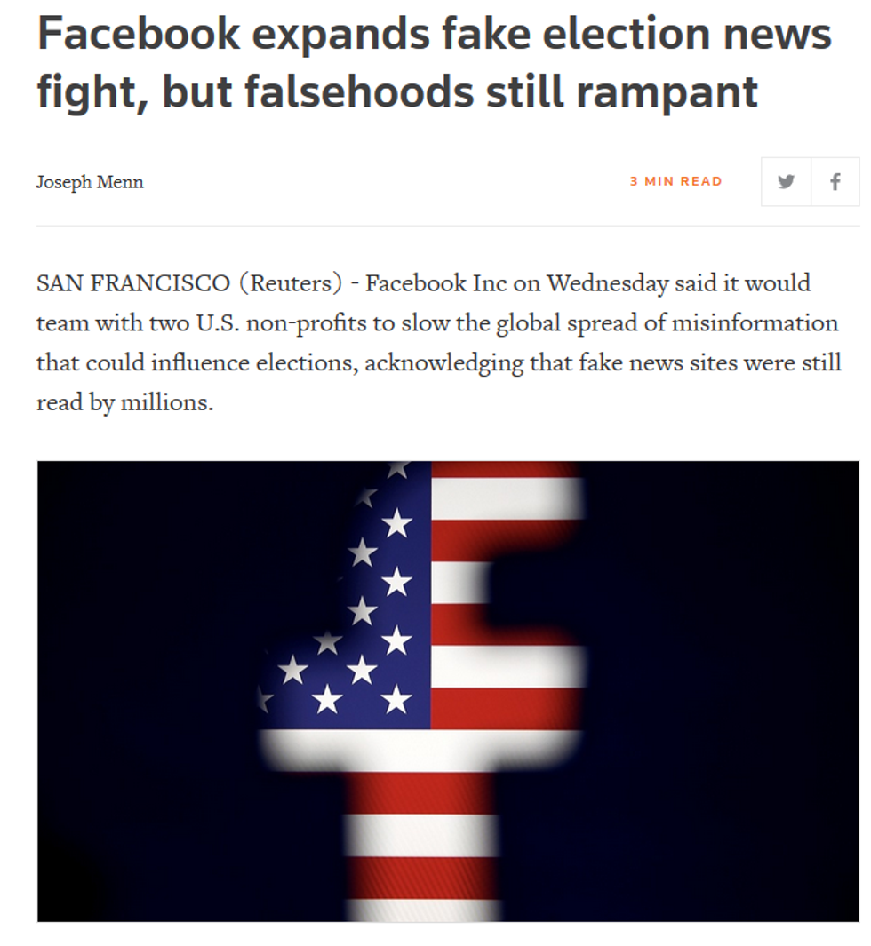 Reuters: Facebook expands fake election news fight, but falsehoods still rampant