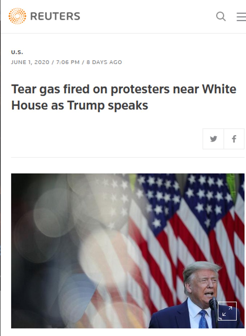 Reuters: Tear gas fired on protesters near White House as Trump speaks