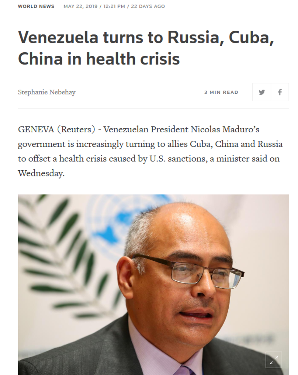 Reuters: Venezuela turns to Russia, Cuba, China in health crisis