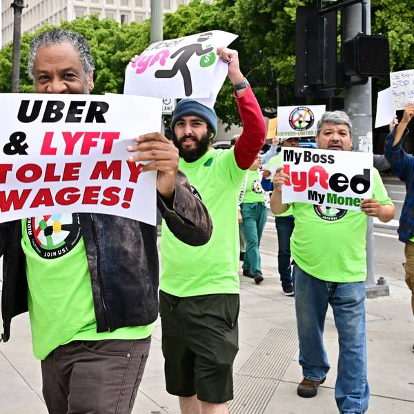 Ride-hail drivers rally outside Los Angeles City Hall