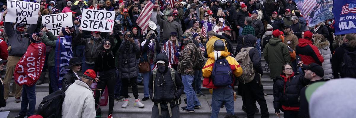 Right-wing insurrectionists, fueled by then-President Donald Trump's relentless lies about voter fraud, violently rioted at the U.S. Capitol in Washington, D.C., in an attempt to overturn the 2020 presidential election results before lawmakers finalized them in a joint session of the 117th Congress on January 6, 2021. (Photo: Kent Nishimura/Los Angeles Times via Getty Images)