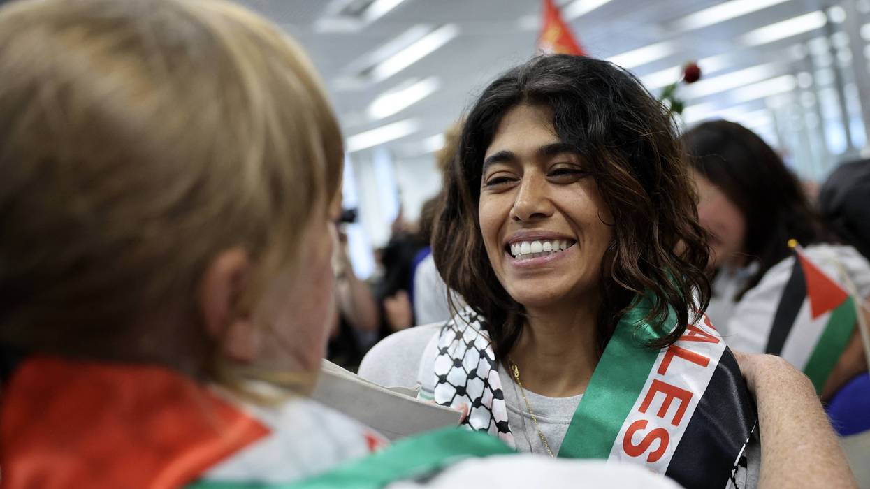 Rima Hassan is greeted by supporters upon returning to France after taking part in a Gaza Freedom Flotilla mission