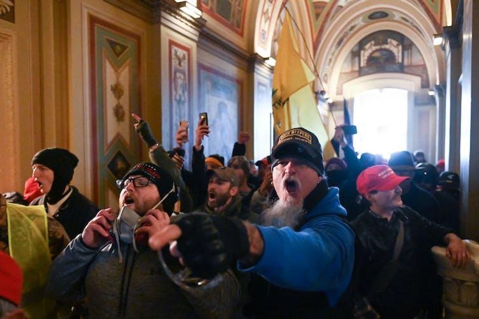 Rioters crowded inside the Capitol building during the insurrection.