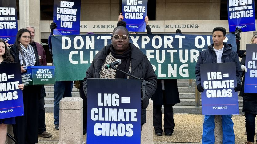 Roishetta Ozane speaks in front of the DOE.