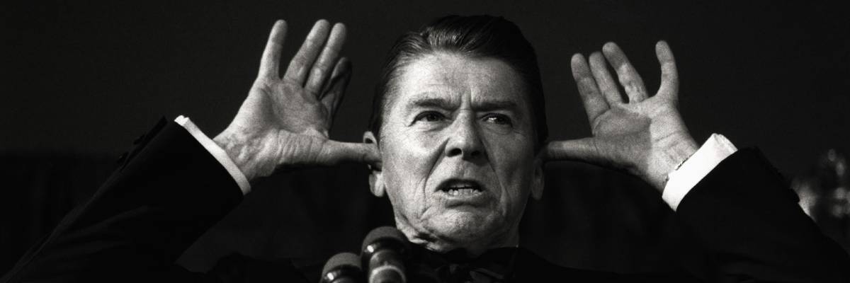 Ronald Reagan makes a face during White House Correspondents Dinner